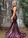 Buy Grape High Neck Sequins Mermaid Prom Party Dress MP818