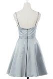 sleeveless v neck a line lace appliques short homecoming dresses satin short graduation gown