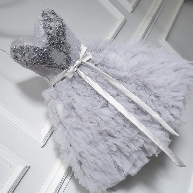 grey cute sweet 16 gown spaghetti straps beaded short mini party dress