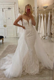 detachable tulle train v neck long mermaid wedding dresses lace sequin bridal gown