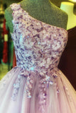 one shoulder light sky blue a line sequin applique short homecoming dresses
