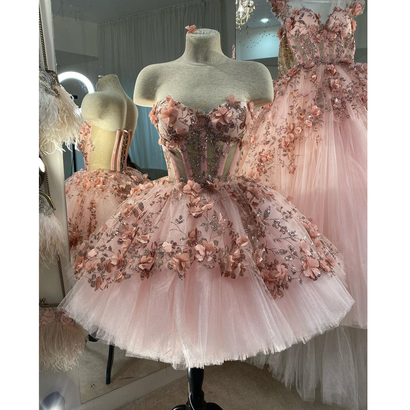 princess sweetheart homecoming dresses with sequin 3d flowers pink sweet 16 dresses