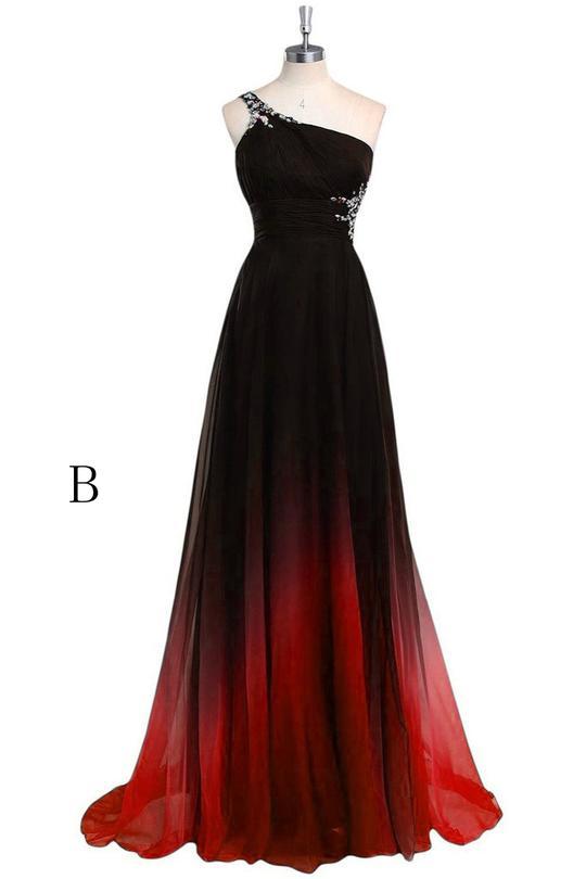 one shoulder ombre long prom dress cut out back beading ombre formal gown