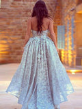 a line sweetheart high low lace prom dress with handmade flower