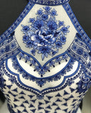 high neck white blue embroidery long backless prom dress