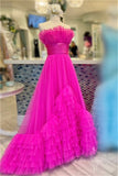 black a line strapless tulle layered long prom dresses princess formal dress
