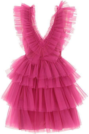 hot pink homecoming dress tiered tulle short prom party dress