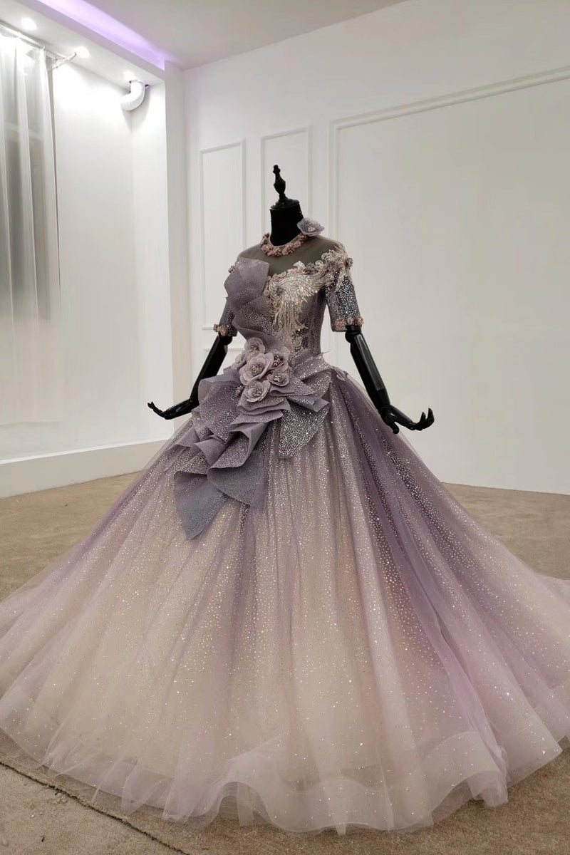 Sparkly ball gown ombre prom dresses with appliques quinceanera gown mg255