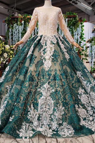 long sleeve appliques beading quinceanera dresses ball gown vintage wedding dress