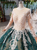 long sleeve appliques beading quinceanera dresses ball gown vintage wedding dress