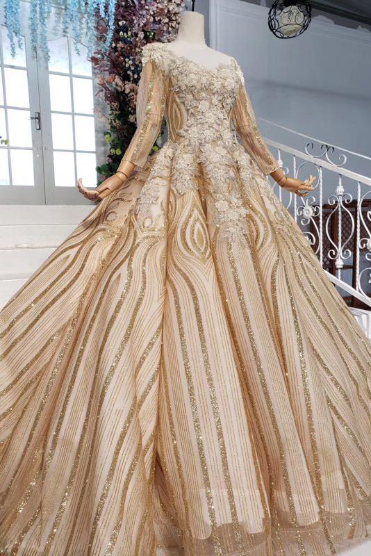 Ball Gown Quinceanera Dresses Sequins Vintage Wedding Dress With Appliques MP198