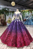 Sparkly Long Sleeve Ball Gown Sequins Ombre Quinceanera Dresses With Appliques MP186