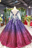 Sparkly Long Sleeve Ball Gown Sequins Ombre Quinceanera Dresses With Appliques MP186