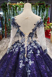 Sparkly Long Sleeve Ball Gown Sequins Ombre Quinceanera Dresses With Appliques MP186