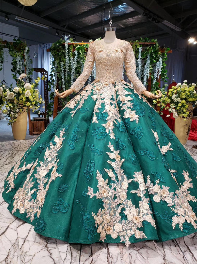 Long Sleeve Ball Gown Wedding Dress Appliques Beading Quinceanera Dresses MP165