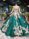 Long Sleeve Ball Gown Wedding Dress Appliques Beading Quinceanera Dresses MP165
