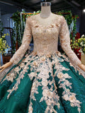 Long Sleeve Ball Gown Wedding Dress Appliques Beading Quinceanera Dresses MP165