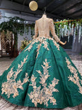Long Sleeve Ball Gown Wedding Dress Appliques Beading Quinceanera Dresses MP165