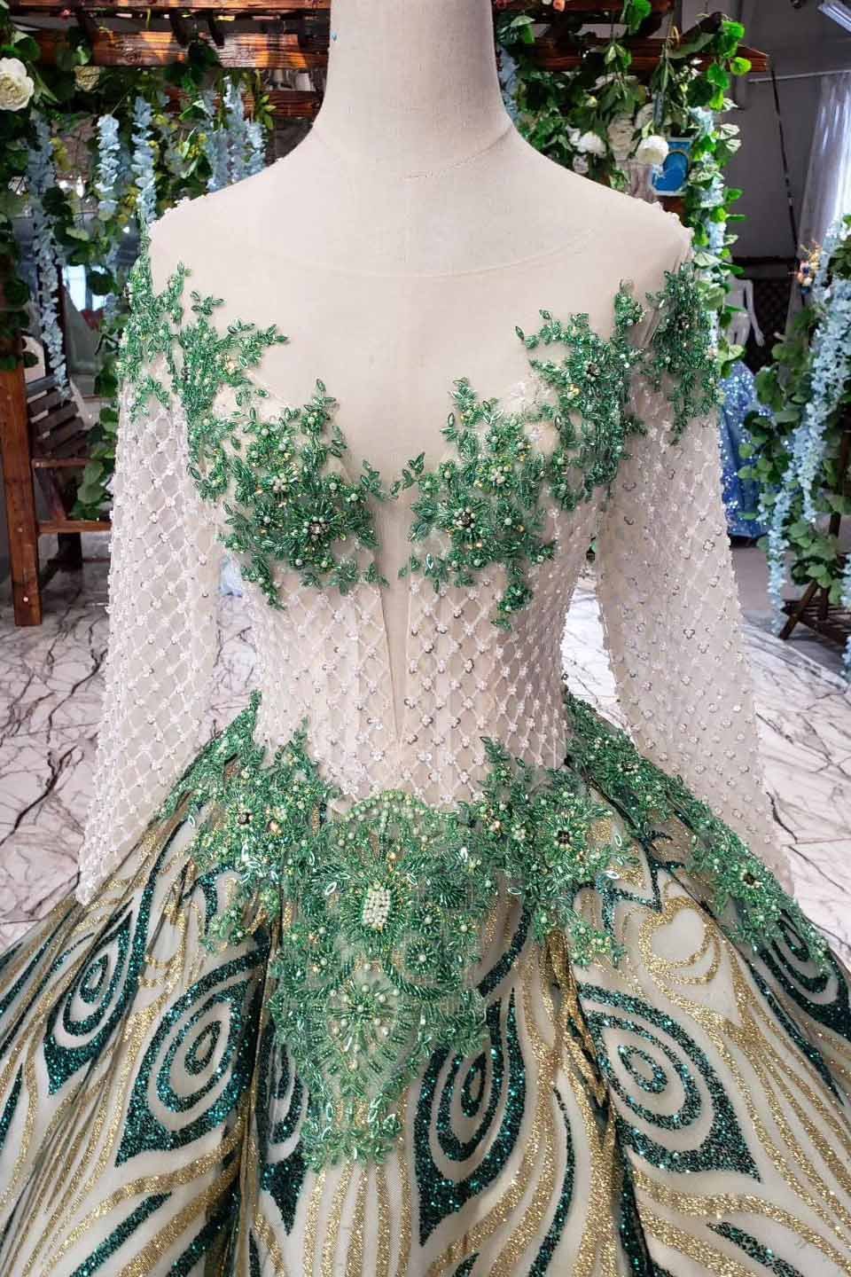 luxurious sequins beaded long sleeves ball gown quinceanera gown