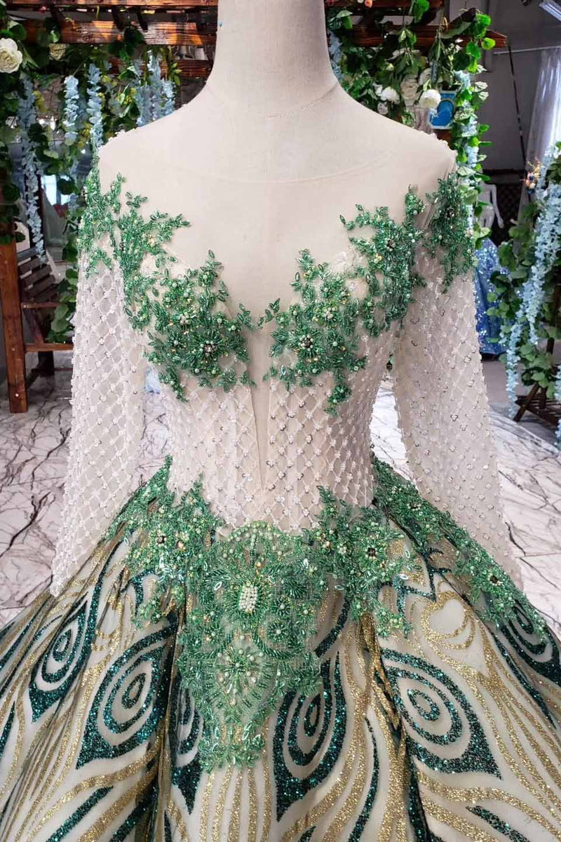 luxurious sequins beaded long sleeves ball gown quinceanera gown