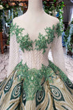luxurious sequins beaded long sleeves ball gown quinceanera gown
