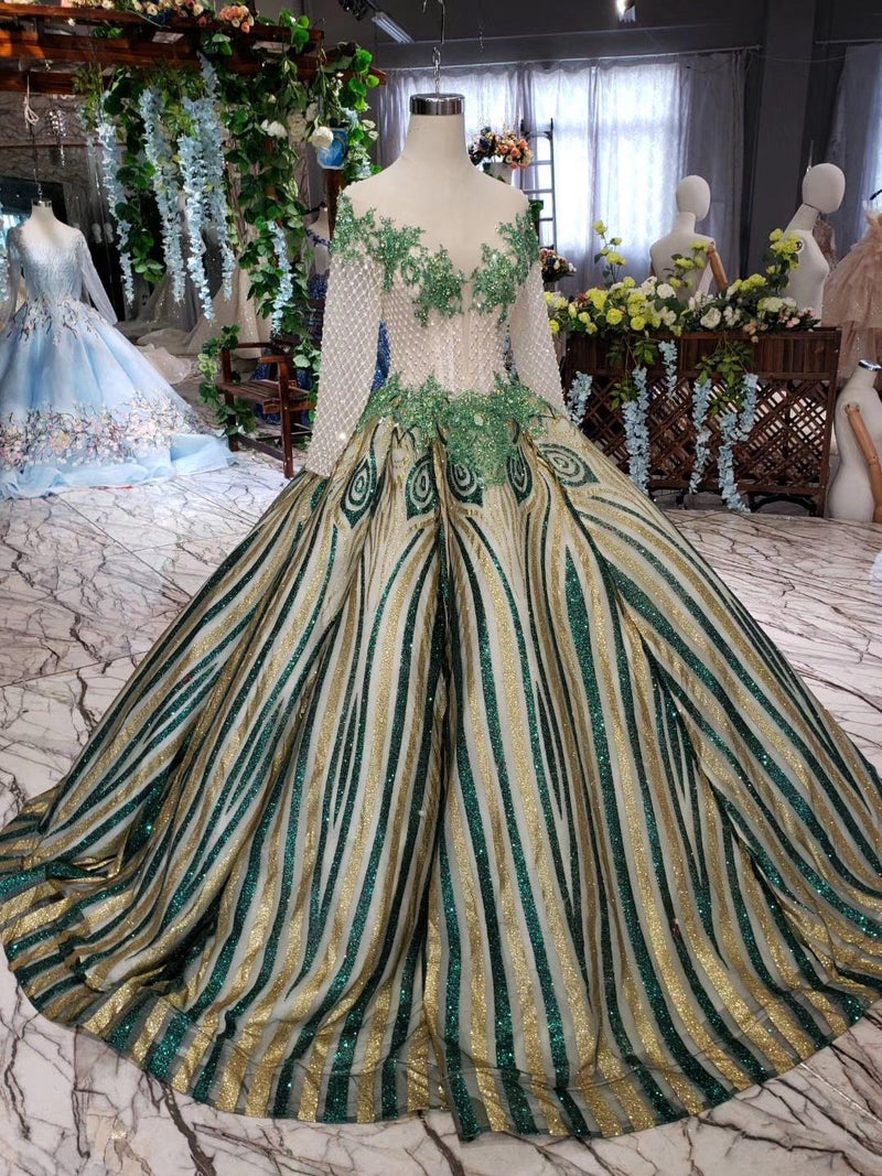 luxurious sequins beaded long sleeves ball gown quinceanera gown