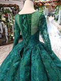 princess green quinceanera gown beaded appliques long sleeves ball gown
