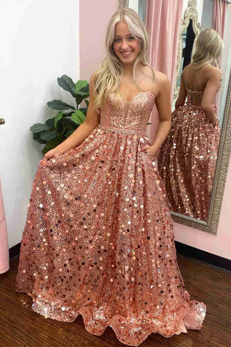 a line unique sequin long prom dresses sparkly sweetheart formal gown