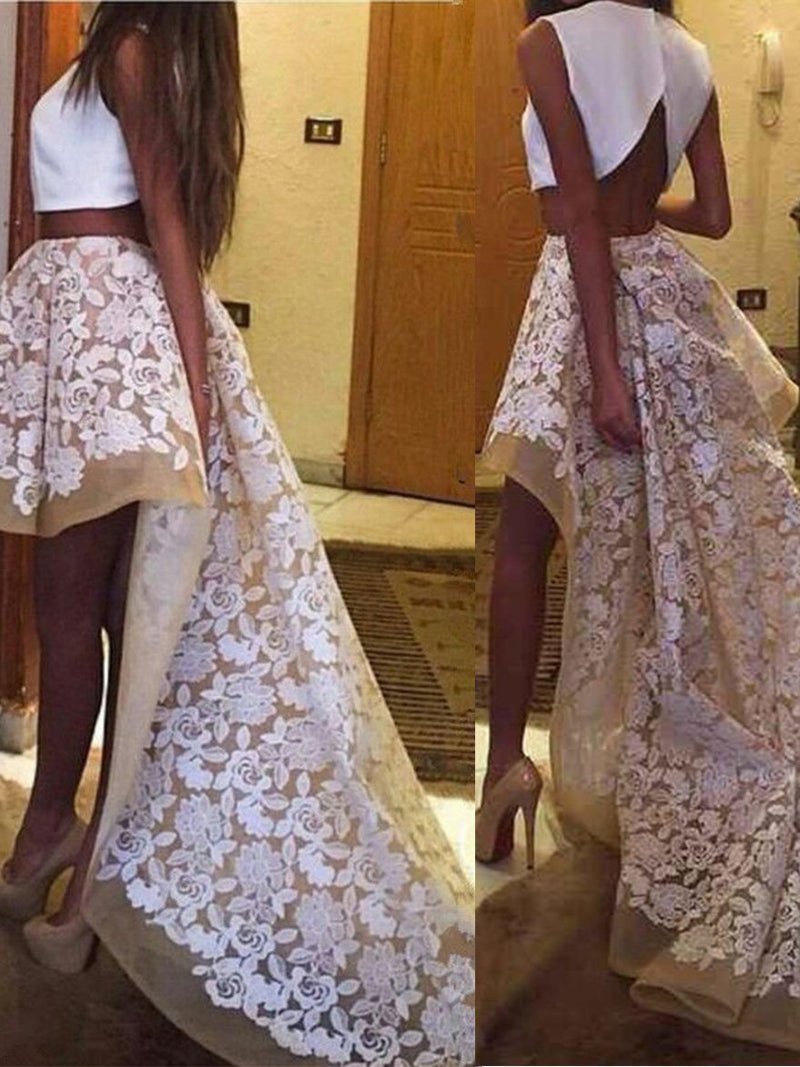 homecoming dress two piece high low prom dress with applique