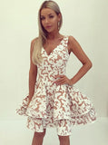 A-Line V-Neck Lace Homecoming Dress With Layers MP1097