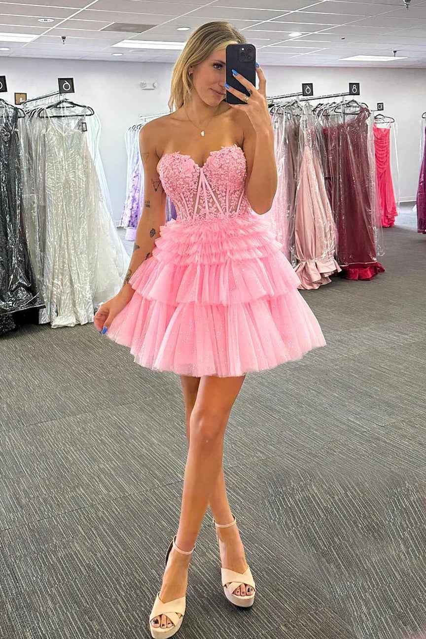 charm a line lace appliques tulle layered homecoming dress lavender short prom gown