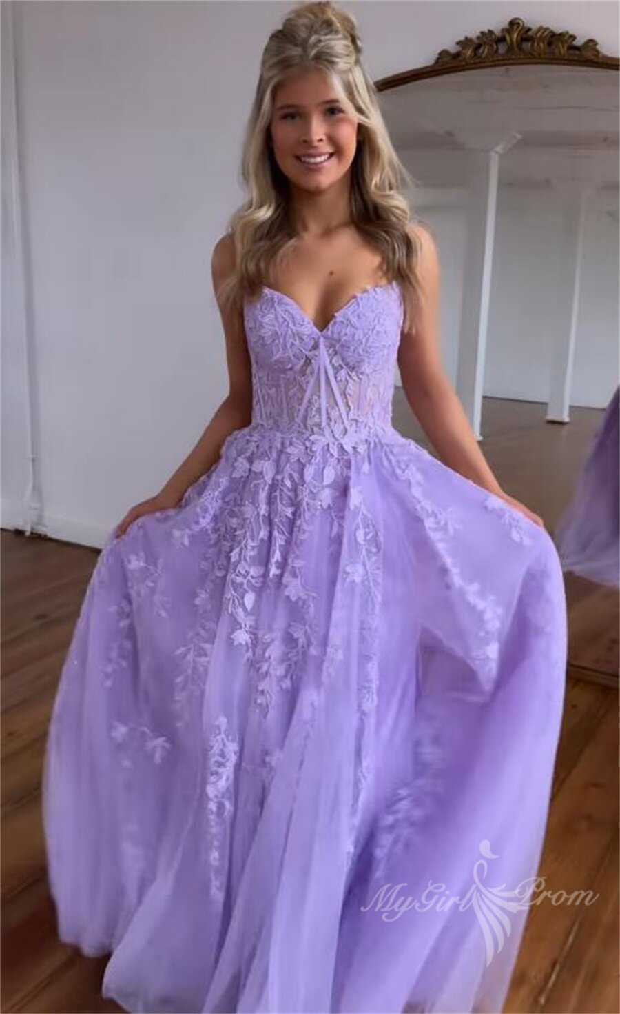 lilac lace tulle long prom dresses sweetheart sleeveless graduation gown
