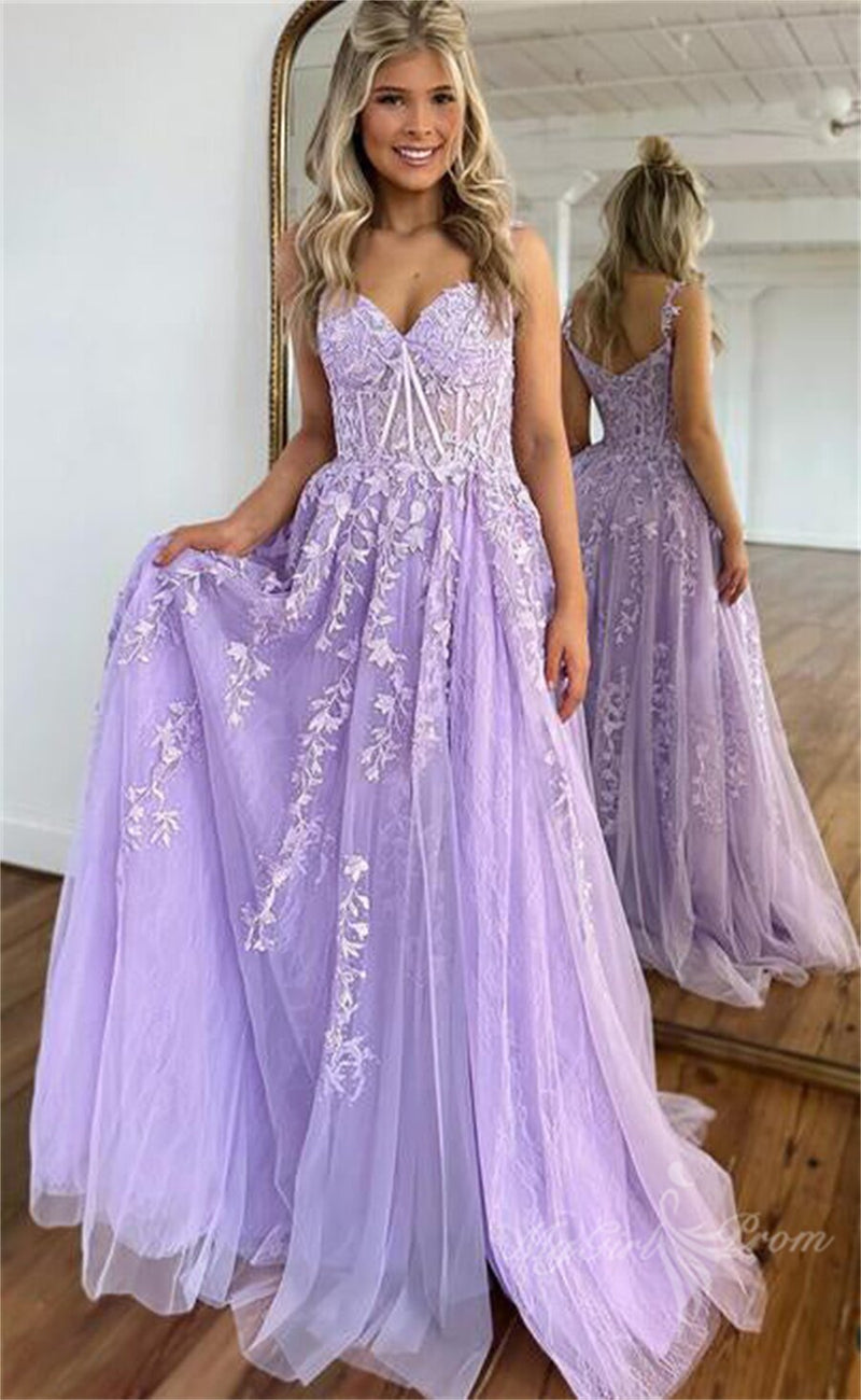 lilac lace tulle long prom dresses sweetheart sleeveless graduation gown