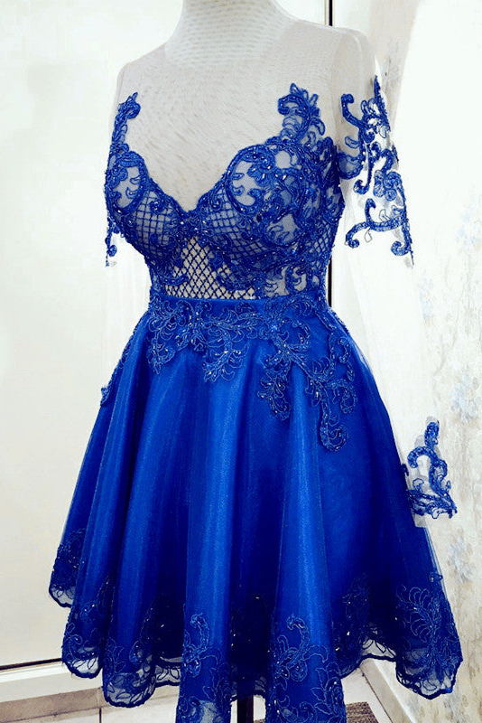 long sleeves sheer burgundy homecoming dresses lace applique short party dress