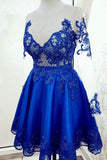 long sleeves sheer burgundy homecoming dresses lace applique short party dress