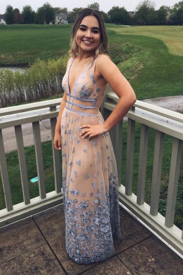 long prom dress a line v neck floor length tulle party dress