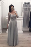 long sleeves chiffon long prom gown appliques bridesmaid dresses