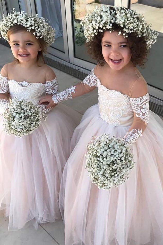 chic off the shoulder tulle long sleeves flower girl dresses pf122