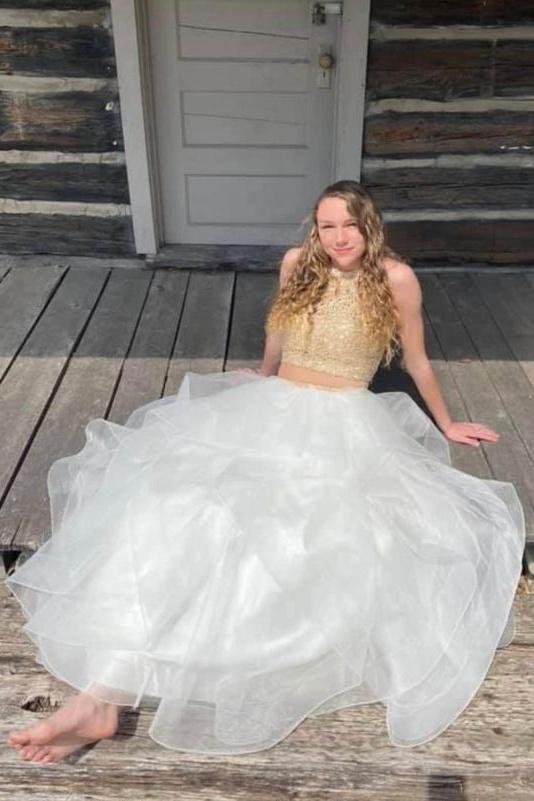 two pieces long zipper back lace princess prom dresses gjs251