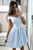 Simple A-Line Blue Homecoming Dress, Off Shoulder Graduation Dresses, GM416