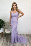 trumpet mermaid lace backless lilac long prom graduation dress