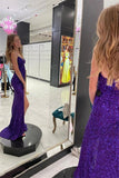 mermaid v neck purple sequins long prom dresses formal evening dresses