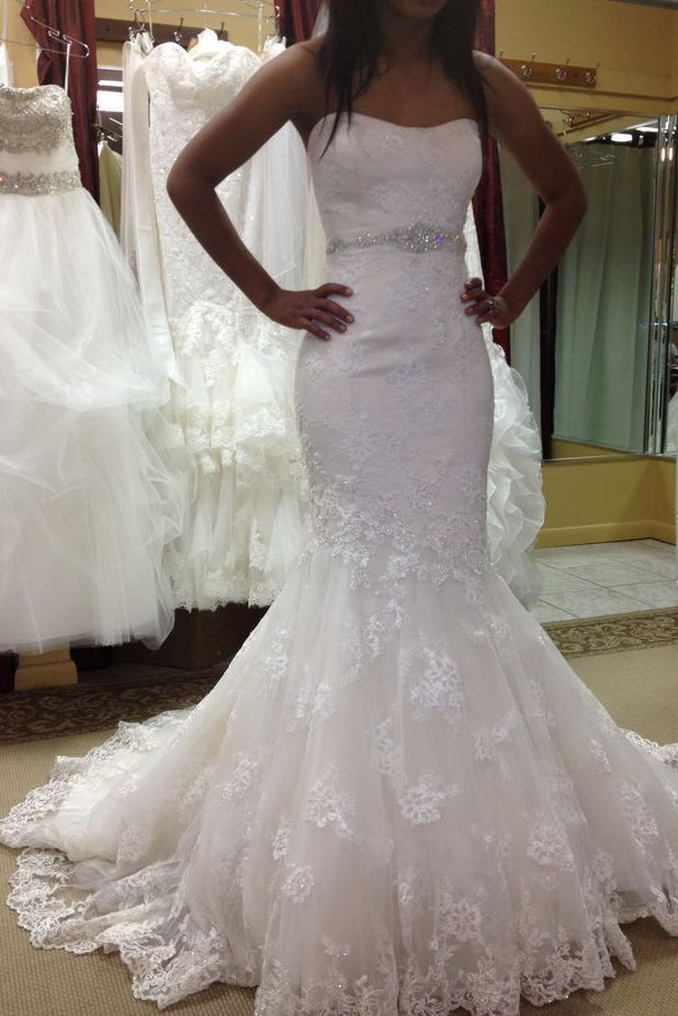 mermaid wedding dresses strapless tulle appliques bride dresses