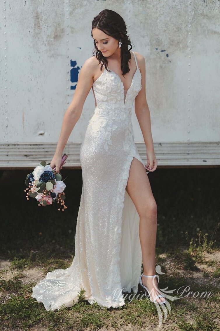 mermaid light blue sequin long prom dress with appliques slit long evening dress