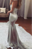 mermaid beading evening dress silver fishtail prom dress