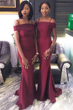mermaid burgundy bridesmaid dresses off shoulder wedding party dress