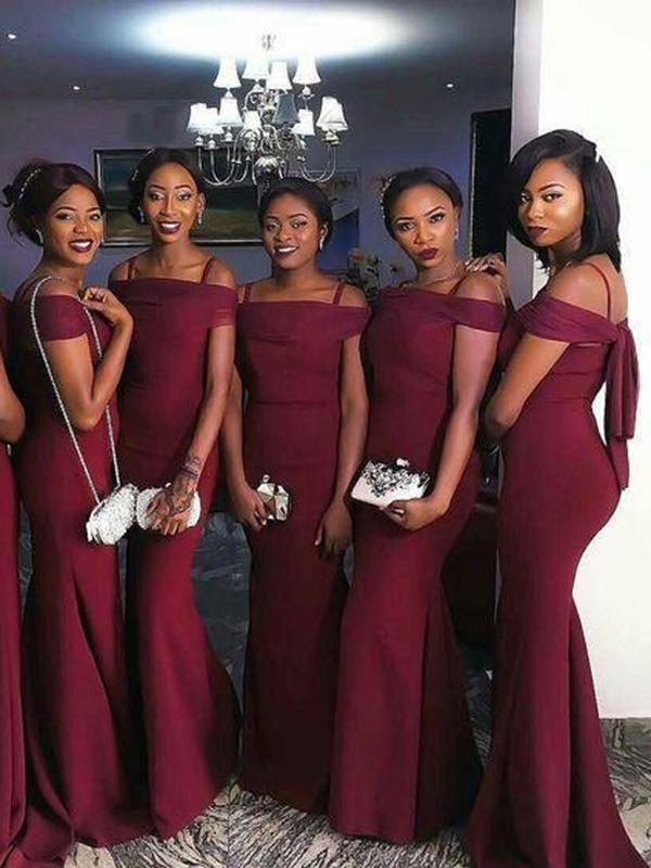 mermaid burgundy bridesmaid dresses off shoulder wedding party dress