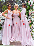 Mismatched Styles Mermaid Overskirt Pink Bridesmaid Dresses PB168