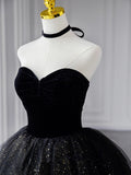 black sweetheart tulle long prom dress with layered black formal evening dress