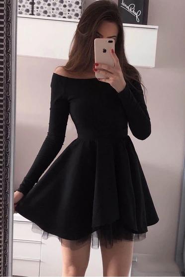 long sleeve black homecoming dresses off shoulder short prom dress